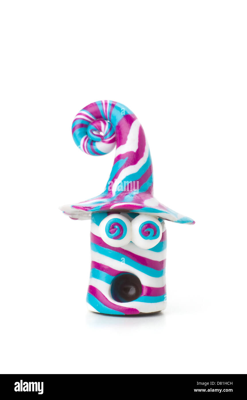 Handmade modeling clay figure stripes and crazy eyes Stock Photo
