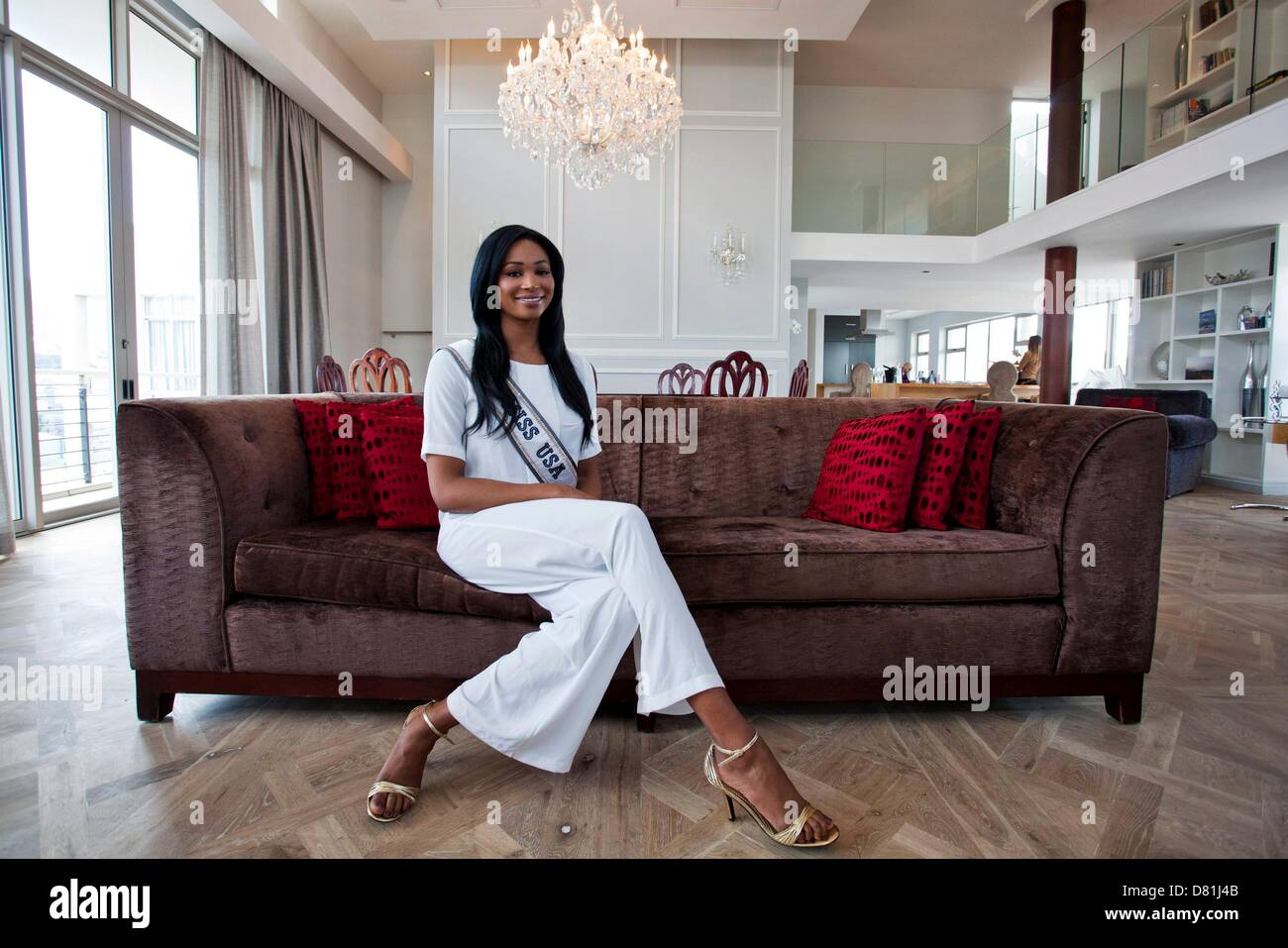 Cape Town, South Africa. May 16, 2013.  Miss America 2013, Nana Meriweather on May 16, 2013, in Cape Town, South Africa. Meriweather is South African born and plans to visit her grandparent, who still live in Soweto. (Photo by Gallo Images / The Times / Anton Scholtz/Alamy Live News) Stock Photo
