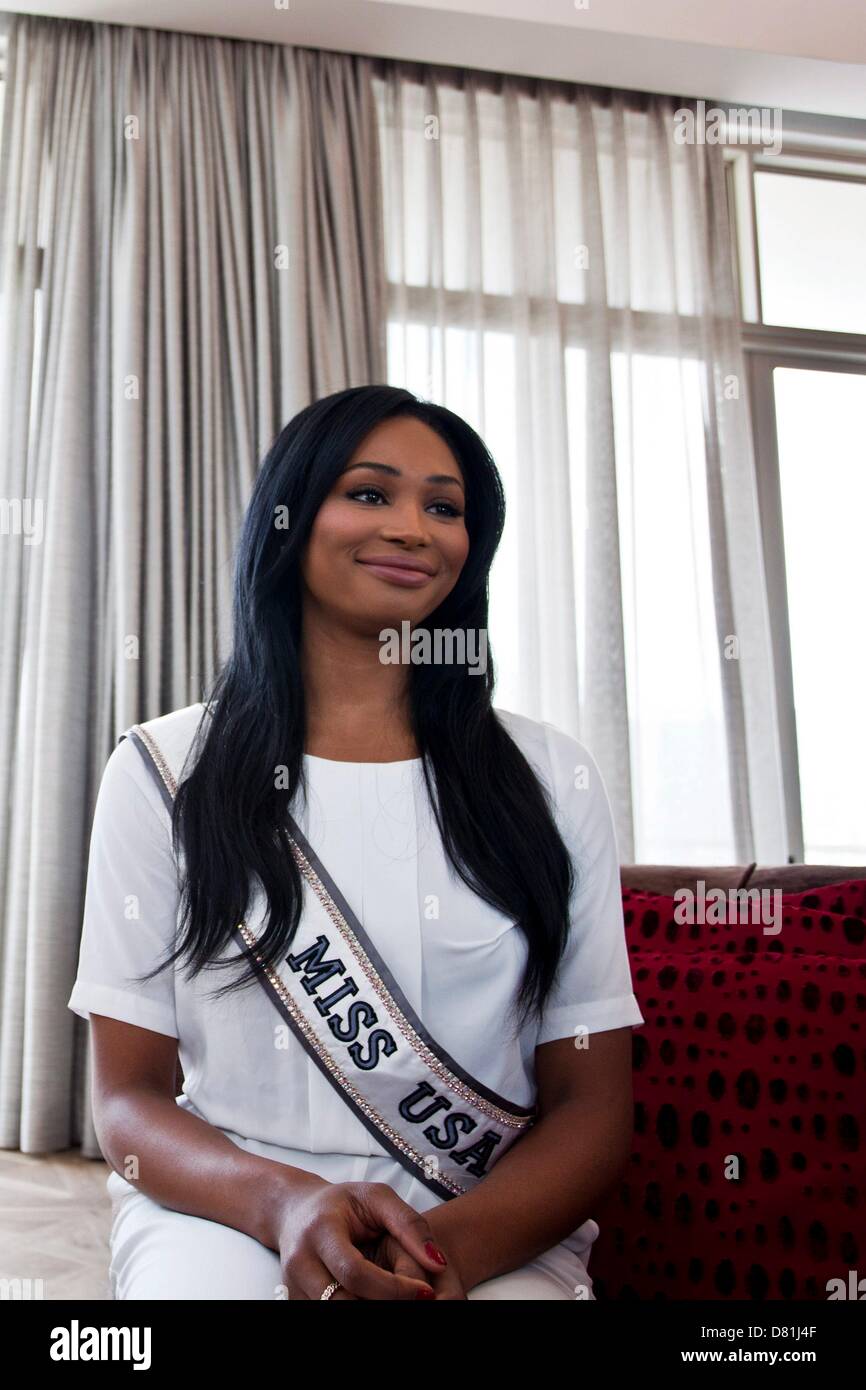 Cape Town, South Africa. May 16, 2013.  Miss America 2013, Nana Meriweather on May 16, 2013, in Cape Town, South Africa. Meriweather is South African born and plans to visit her grandparent, who still live in Soweto. (Photo by Gallo Images / The Times / Anton Scholtz/Alamy Live News) Stock Photo