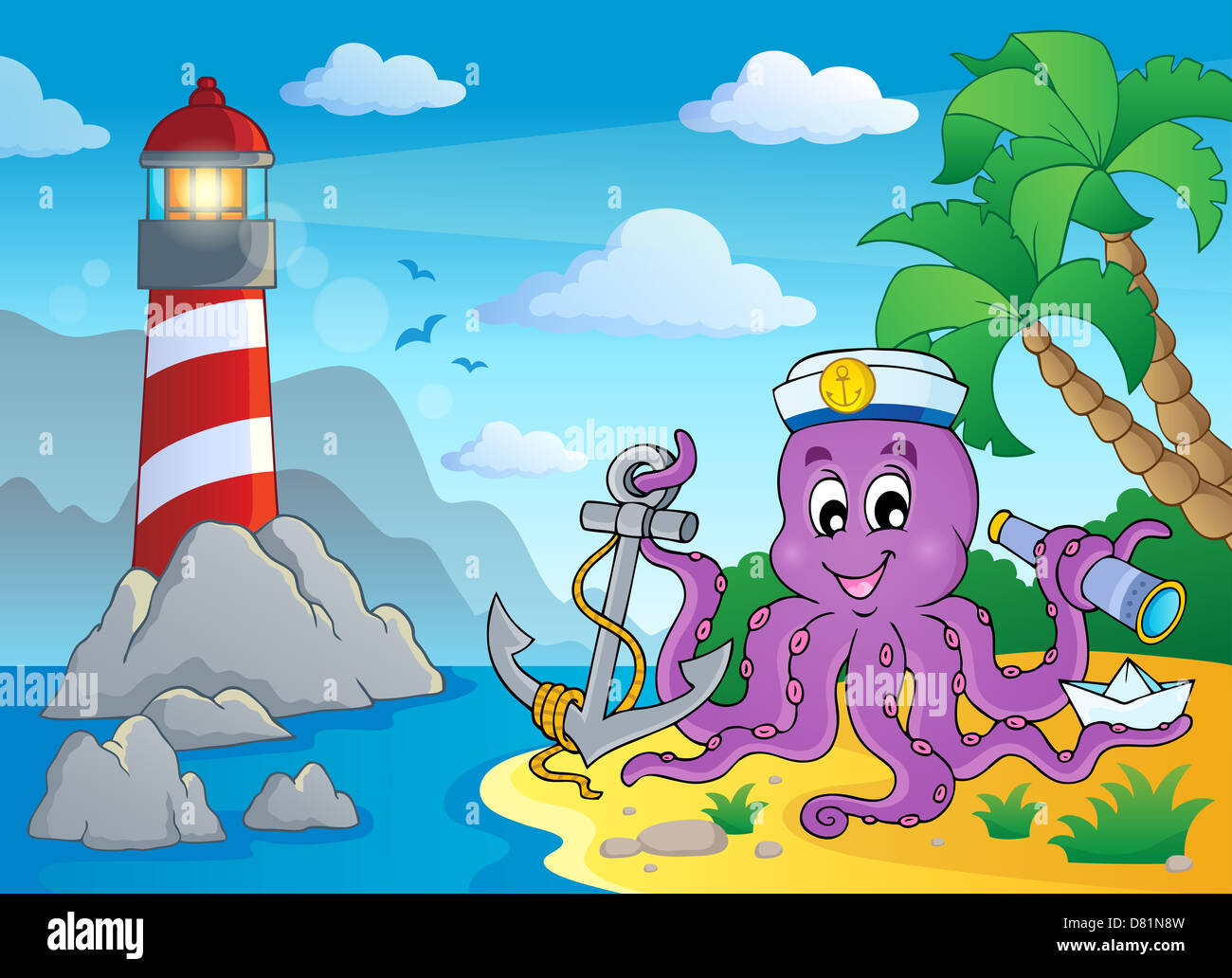 Image with octopus sailor 3 - picture illustration Stock Photo - Alamy