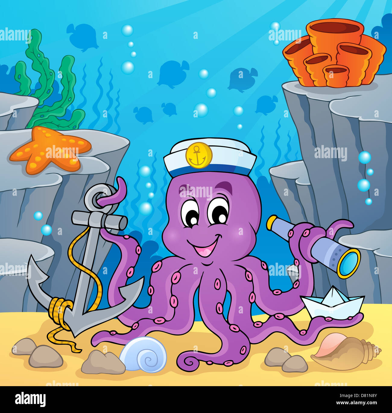 Image with octopus sailor 2 - picture illustration Stock Photo - Alamy