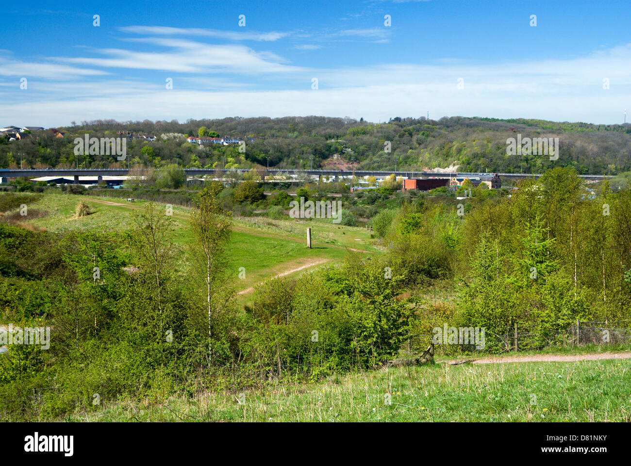 ely valley and grange link road from granemoor country park, granetown, cardiff, wales. Stock Photo