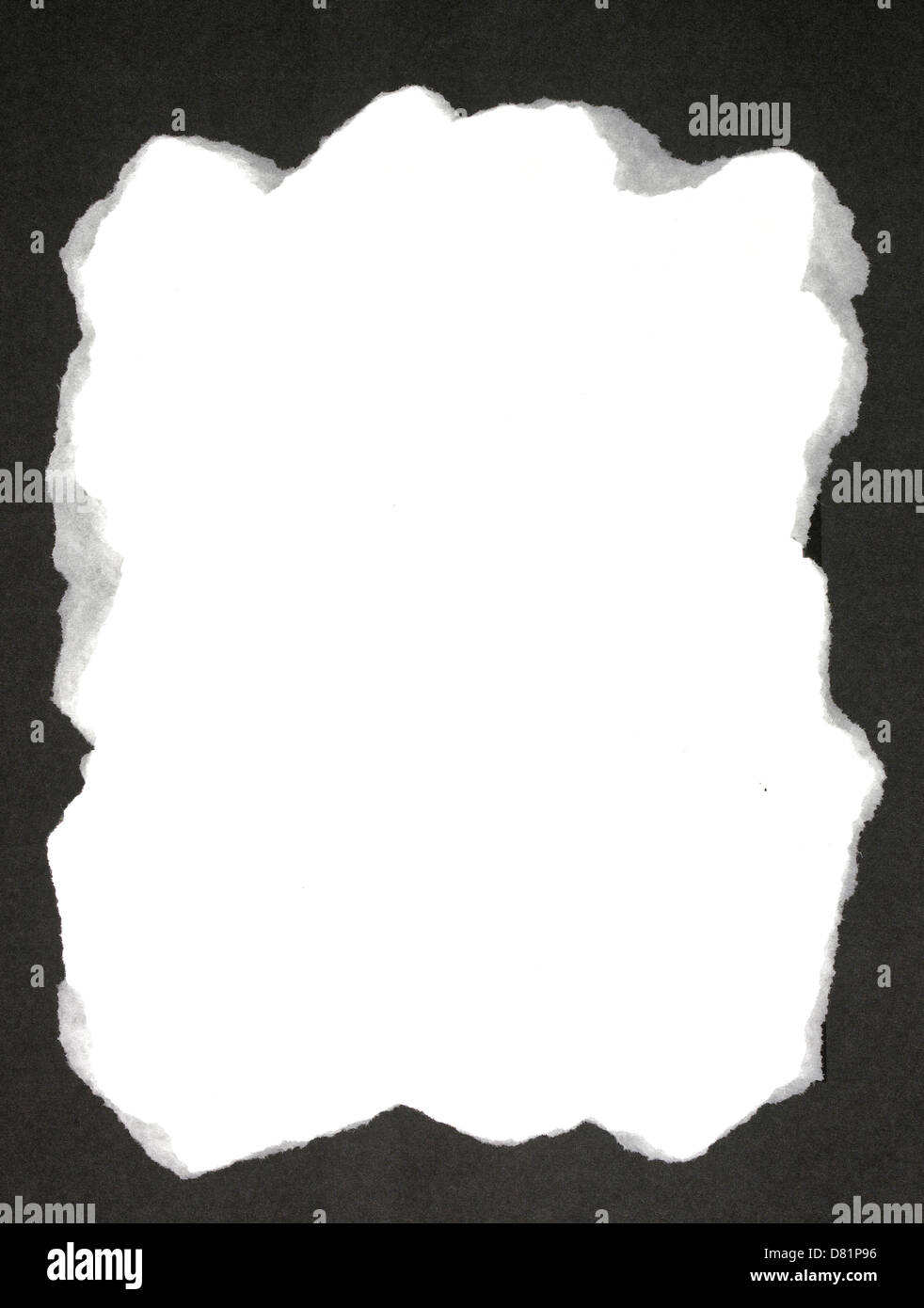 frame of black ripped paper cut out onto a white background Stock Photo