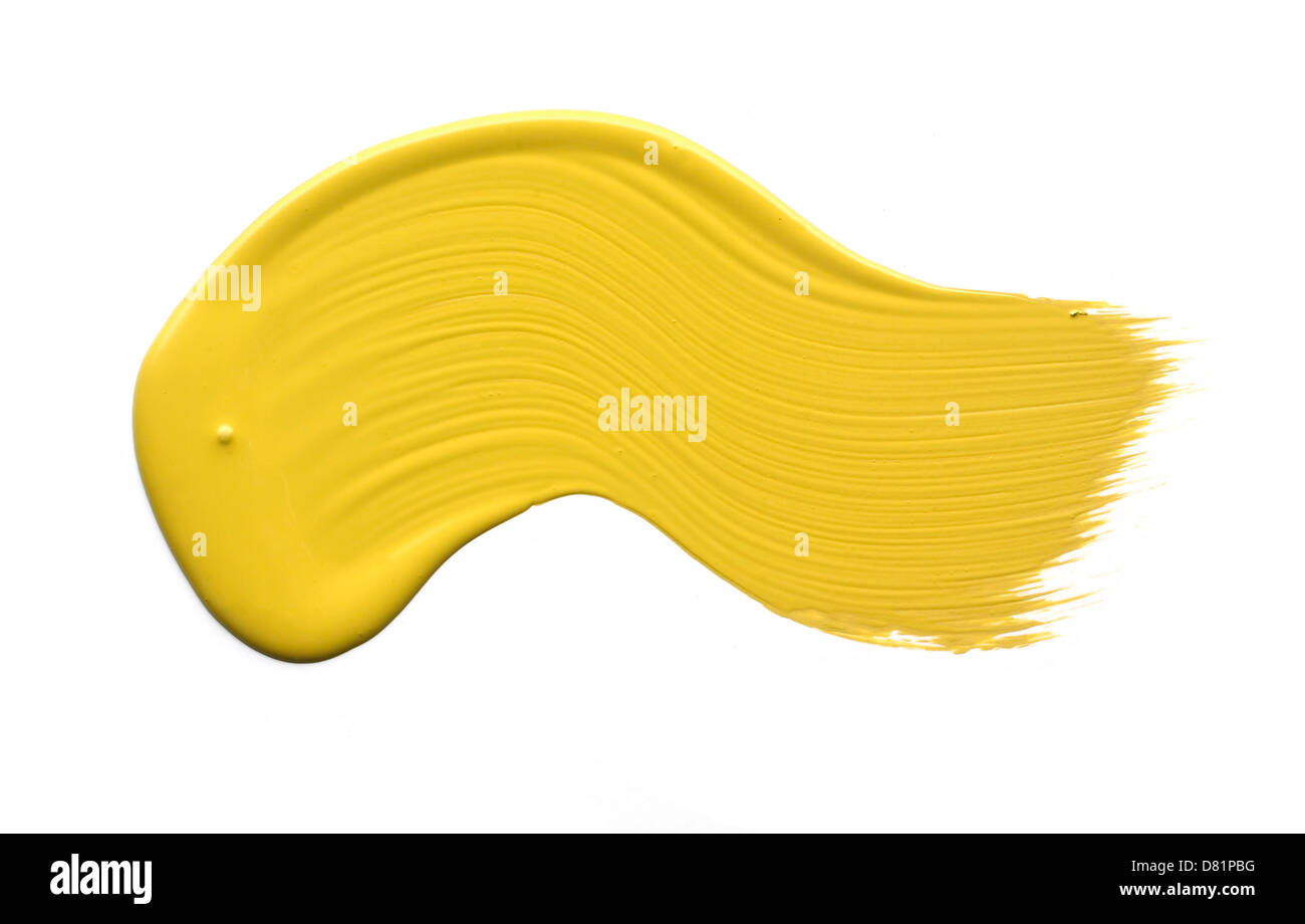sweep of yellow paint cut out onto a white background Stock Photo