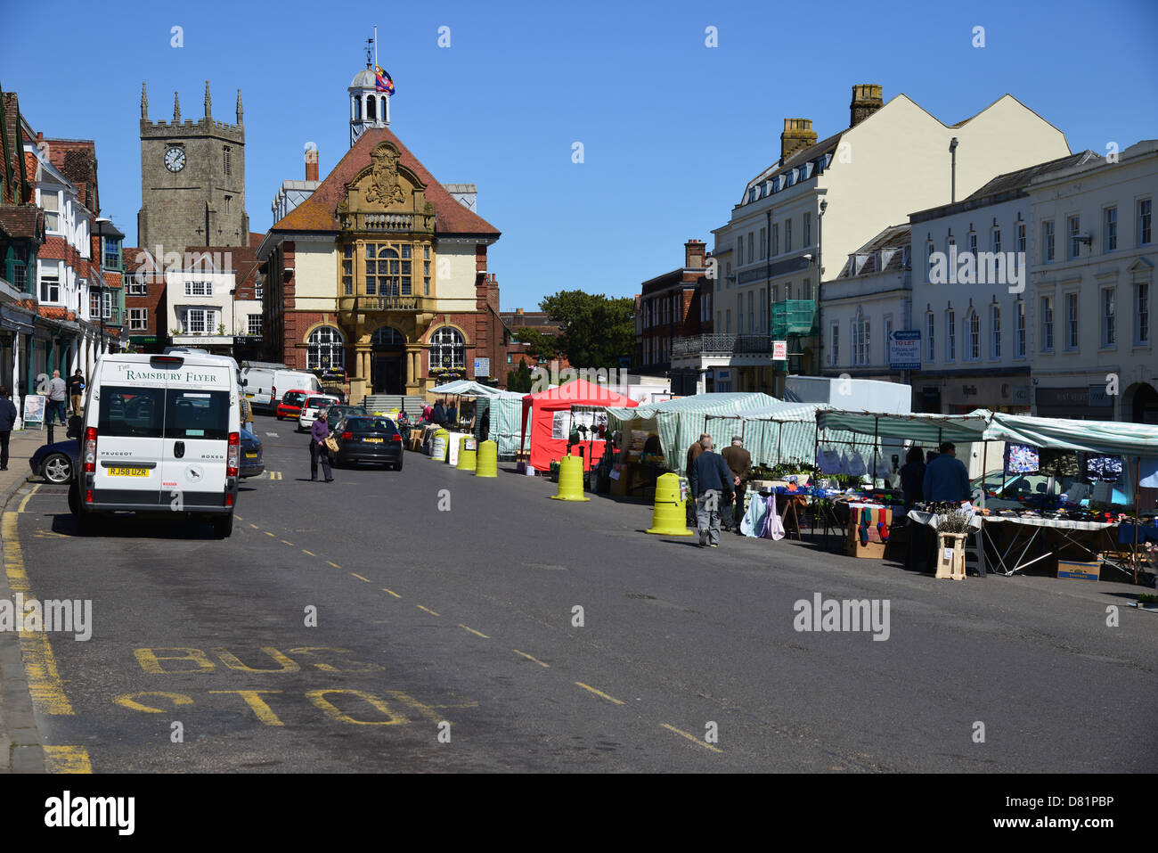 Market stalls set up in the High Street, Marlborough, Wiltshire Stock Photo