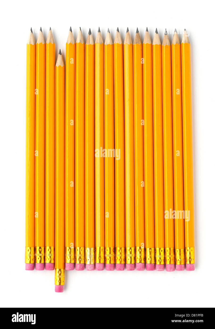 yellow pencils cut out onto a white background Stock Photo