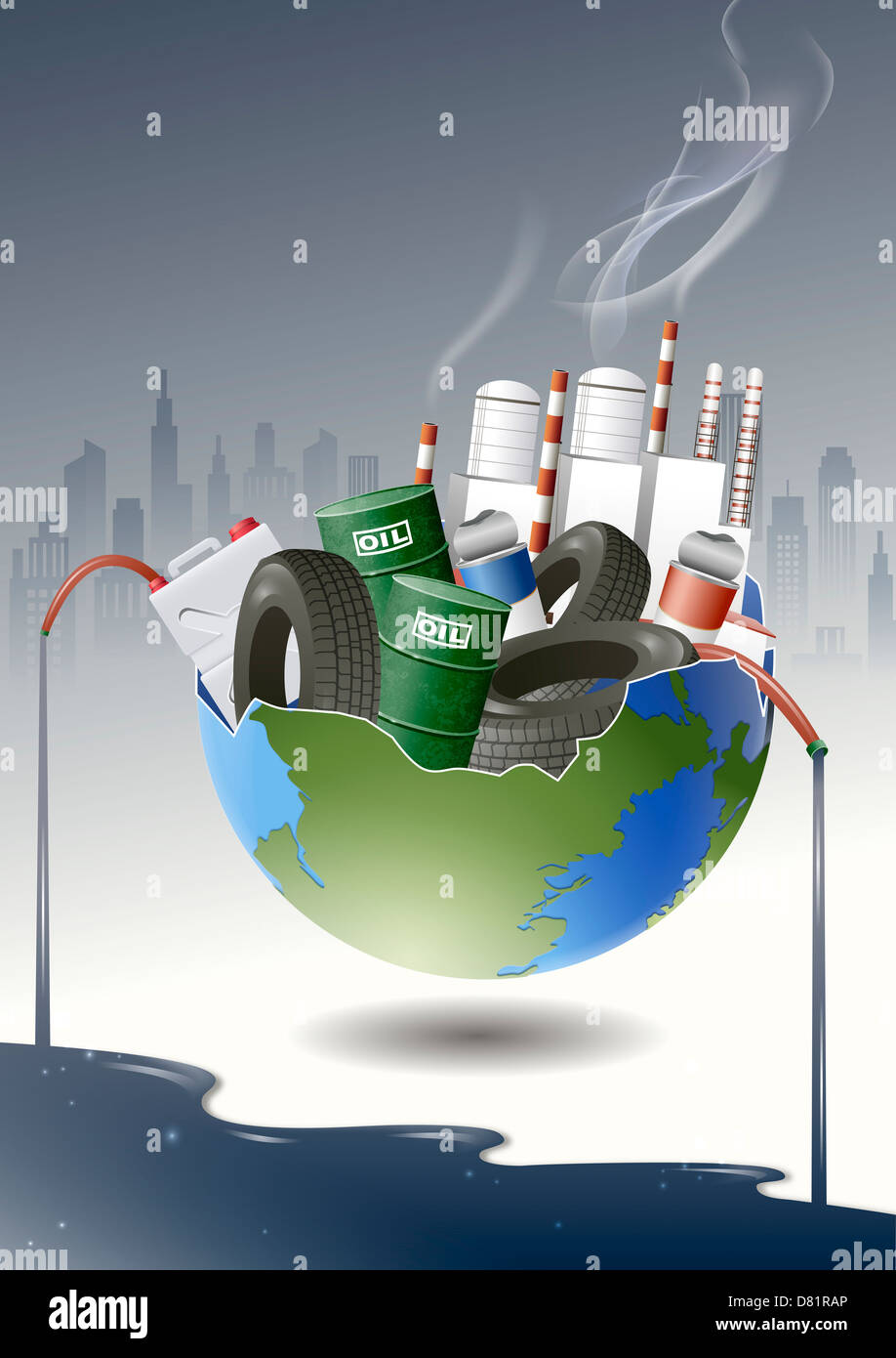 An illustration representing the impact of environmental damage Stock