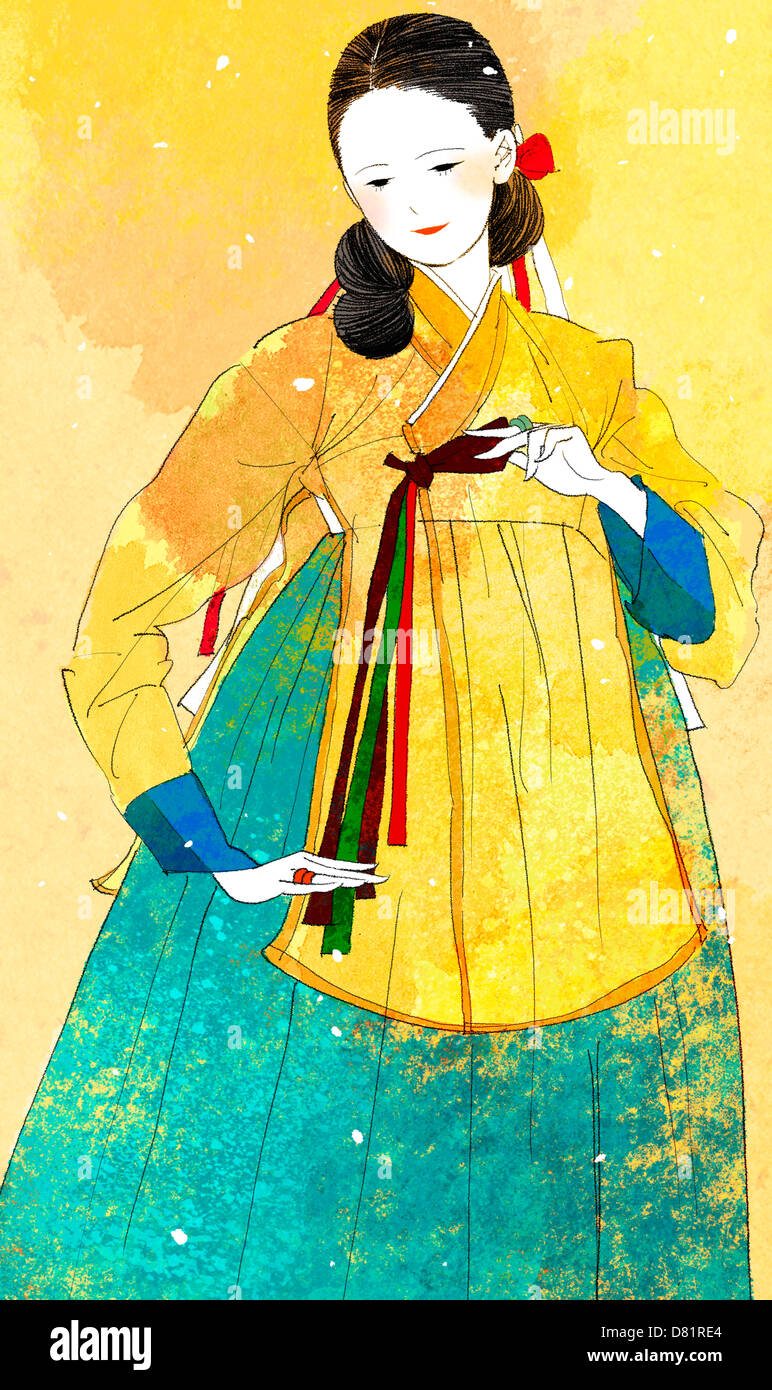 An illustration showing traditional Korean clothing Stock Photo - Alamy