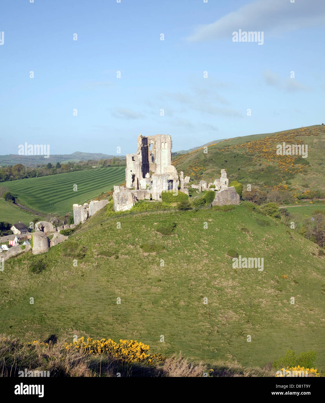 Corfe castle ruins Dorset England Stock Photo
