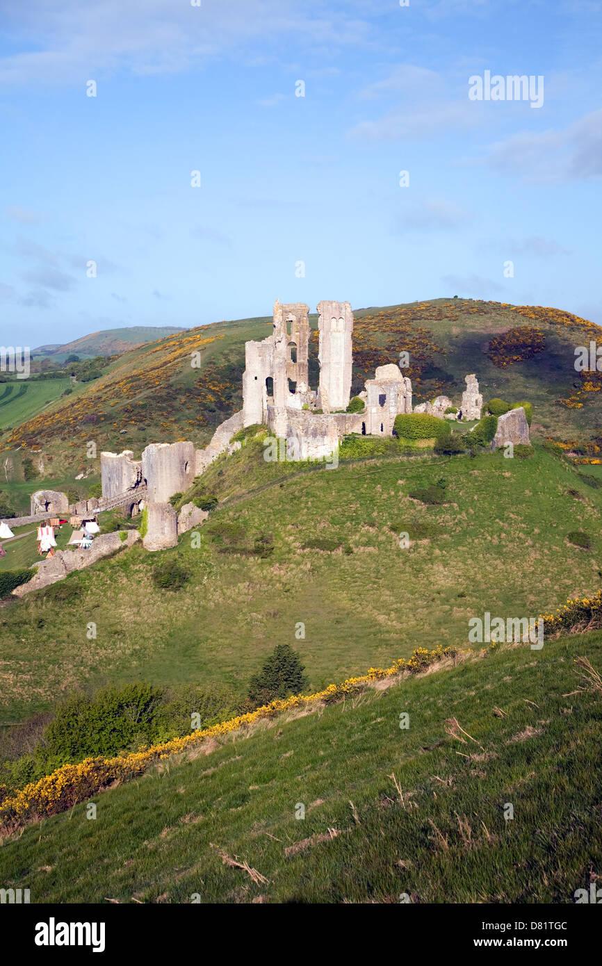 Corfe castle ruins Dorset  England Stock Photo