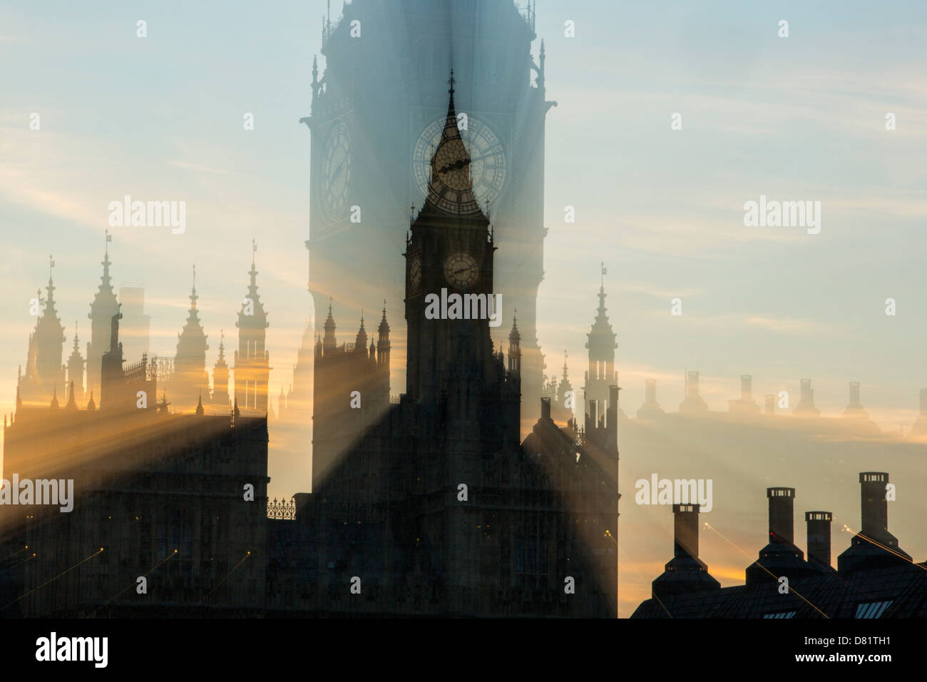 The Houses of Parliament and Big Ben in London, UK, at sunset. Stock Photo