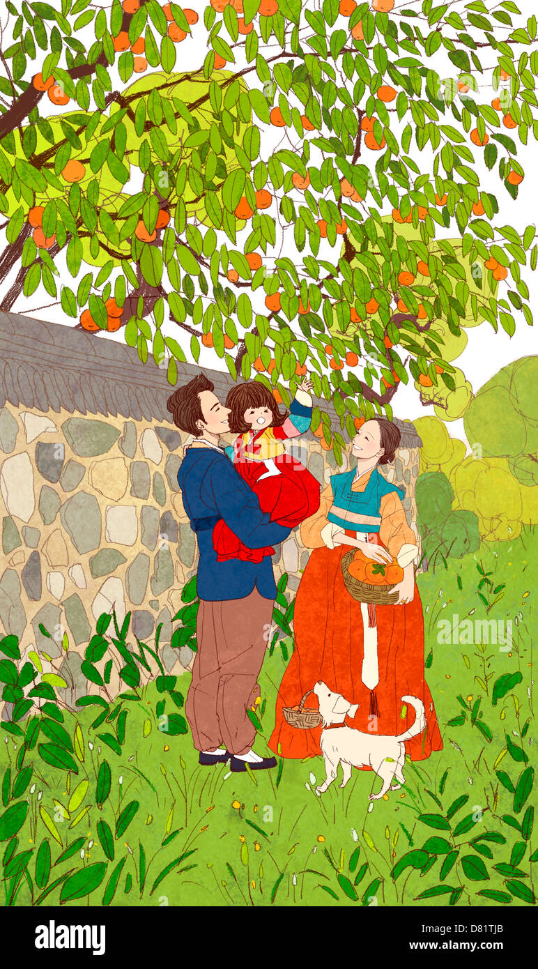 An illustration showing a Korean family. Stock Photo