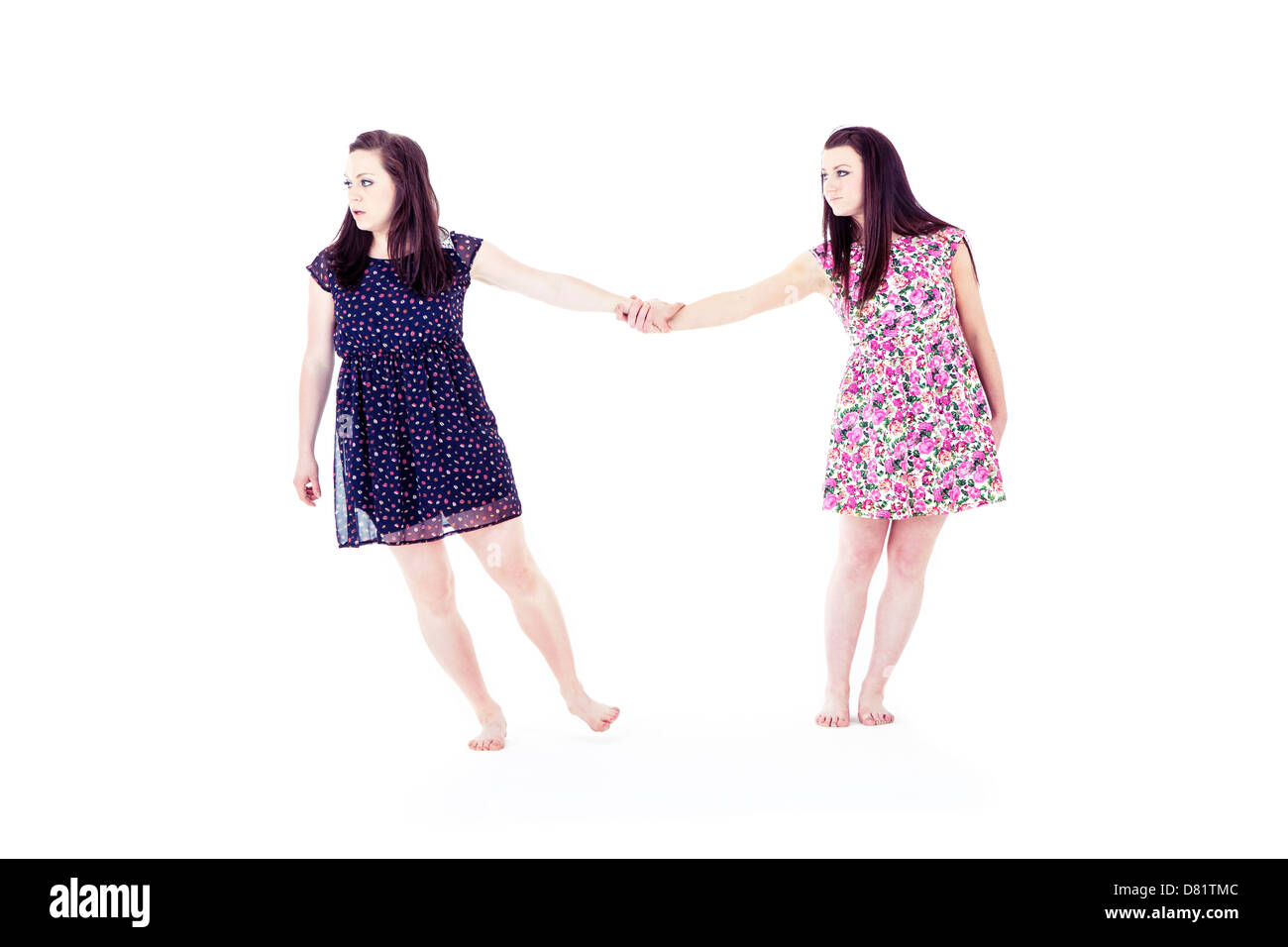 two female dancers holding hands Stock Photo
