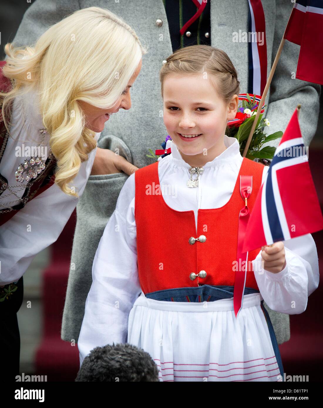 Crownprincess Mette-Marit and Princess Ingrid Alexandra of Norway celebrate the National Day at their residence in Skaugum, Norway, 17 May 2013. Photo: Patrick van Katwijk / NETHERLANDS AND FRANCE; OUT Stock Photo