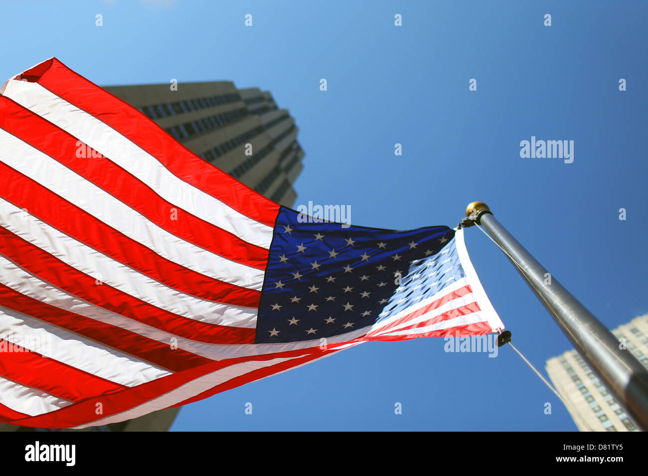 Star spangled banner flag Rockefeller building Stock Photo