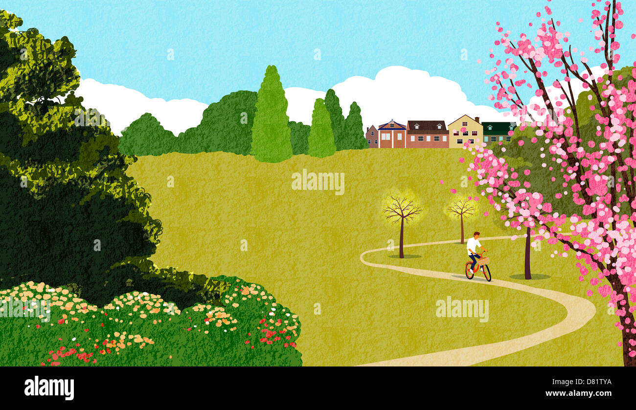 An illustration showing a rural scene Stock Photo - Alamy
