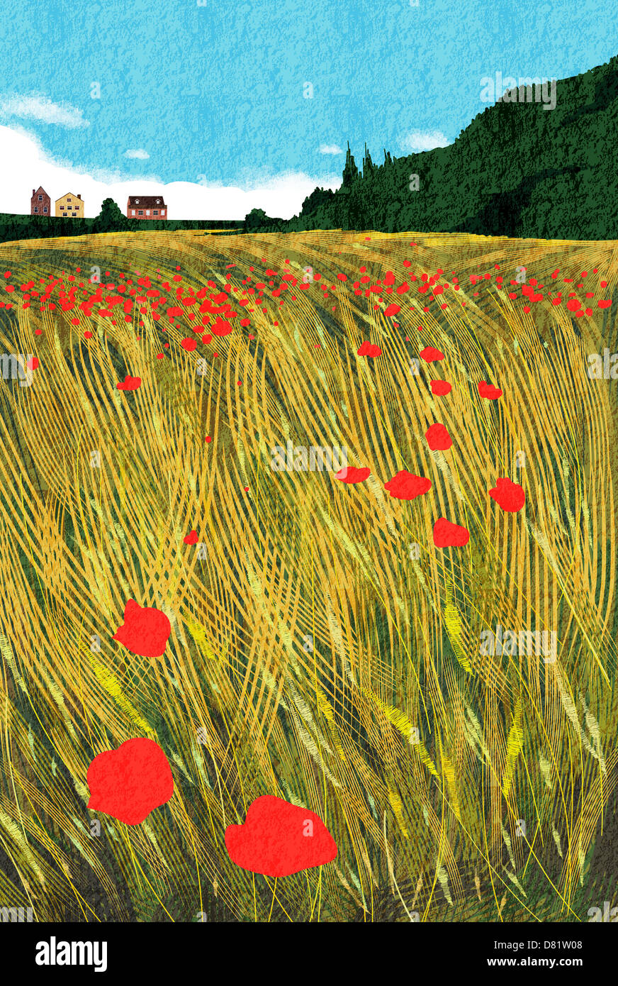 An illustration showing a rural scene Stock Photo - Alamy