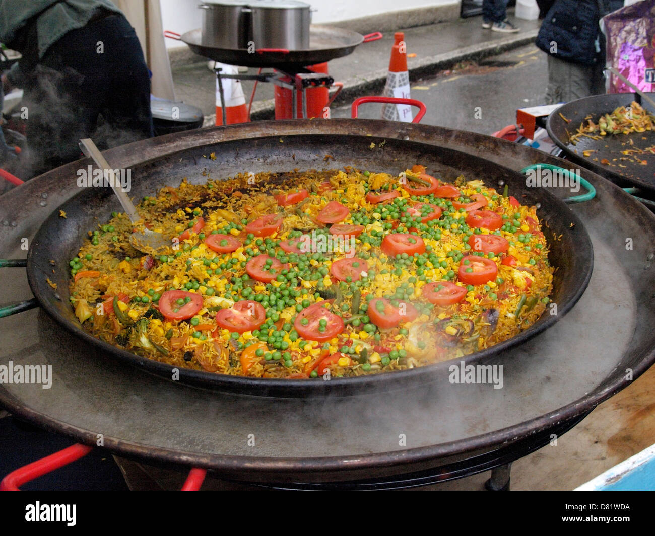Large Paella food stall at festival, UK 2013 Stock Photo Alamy