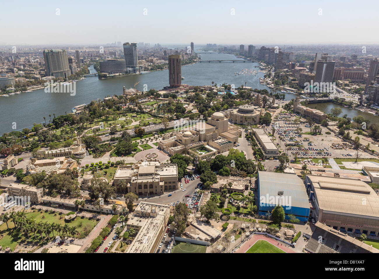 Aerial view of the city of Cairo along the Nile river Stock Photo - Alamy