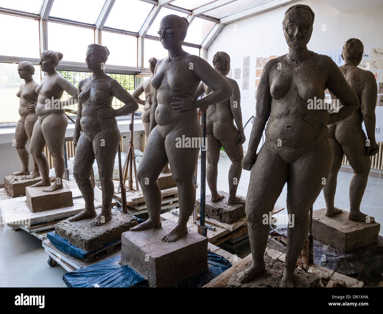 sstudent's sculptures of a woman model in Academy of fine art, Bratislava Stock Photo