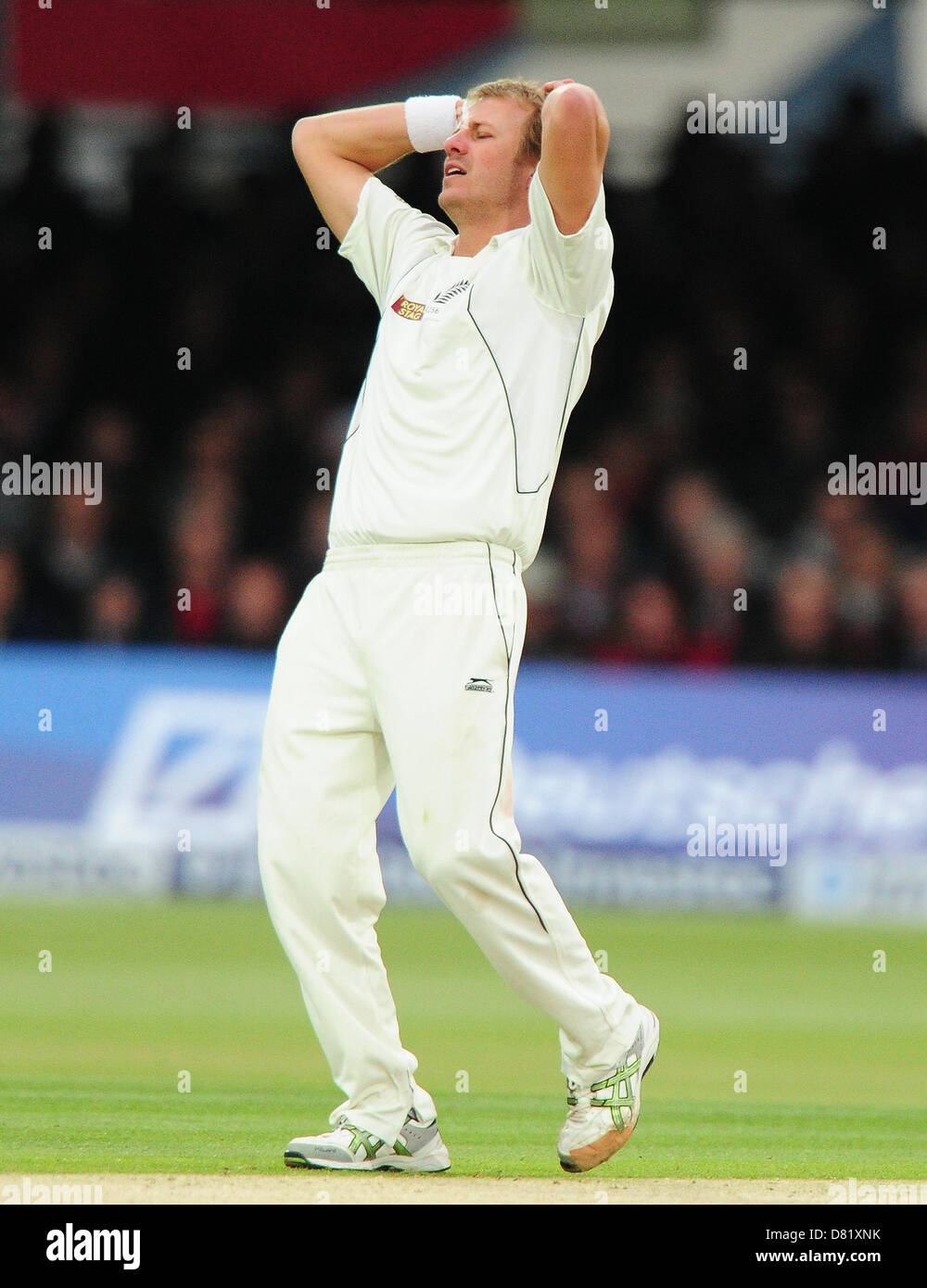 17.05.2013 London, England. Neil Wagner in action during the 1st Test between England and New Zealand from Lords Cricket Ground. Stock Photo
