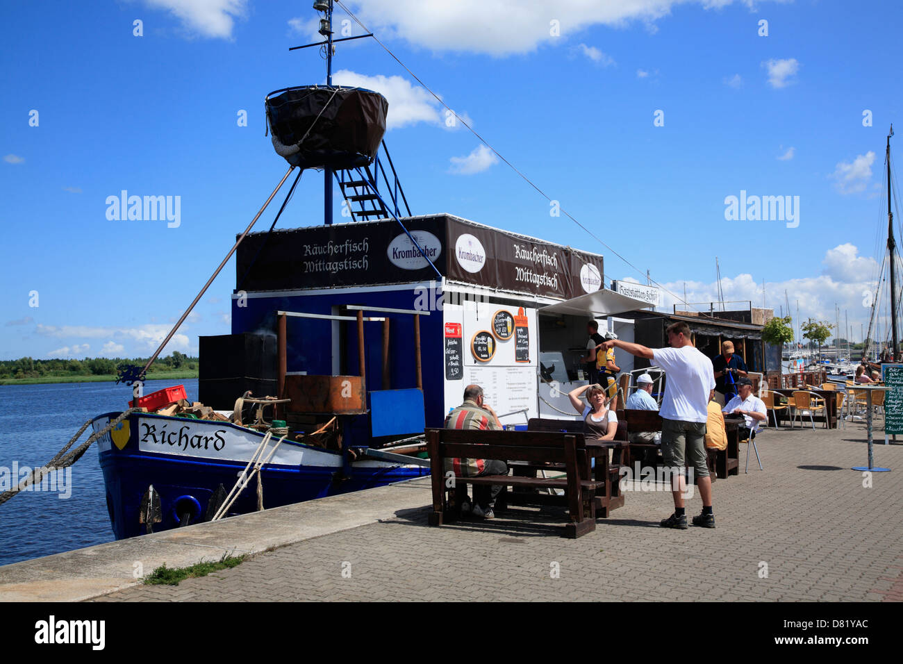 Restaurant-ship RICHARD, Rostock harbor, baltic sea coast, Mecklenburg, Germany Stock Photo