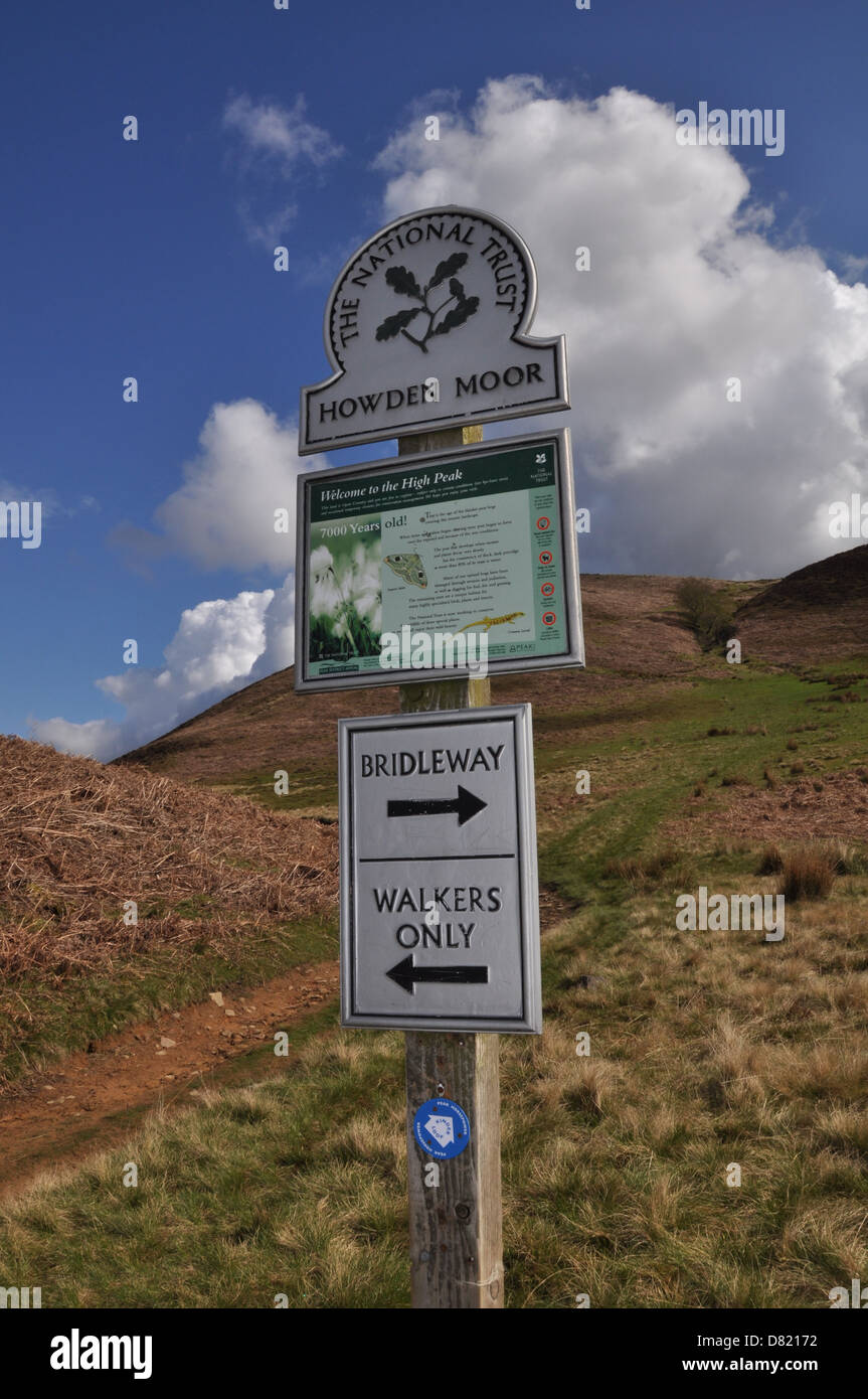 National Trust signpost on Howden Moor, Derbyshire, UK Stock Photo