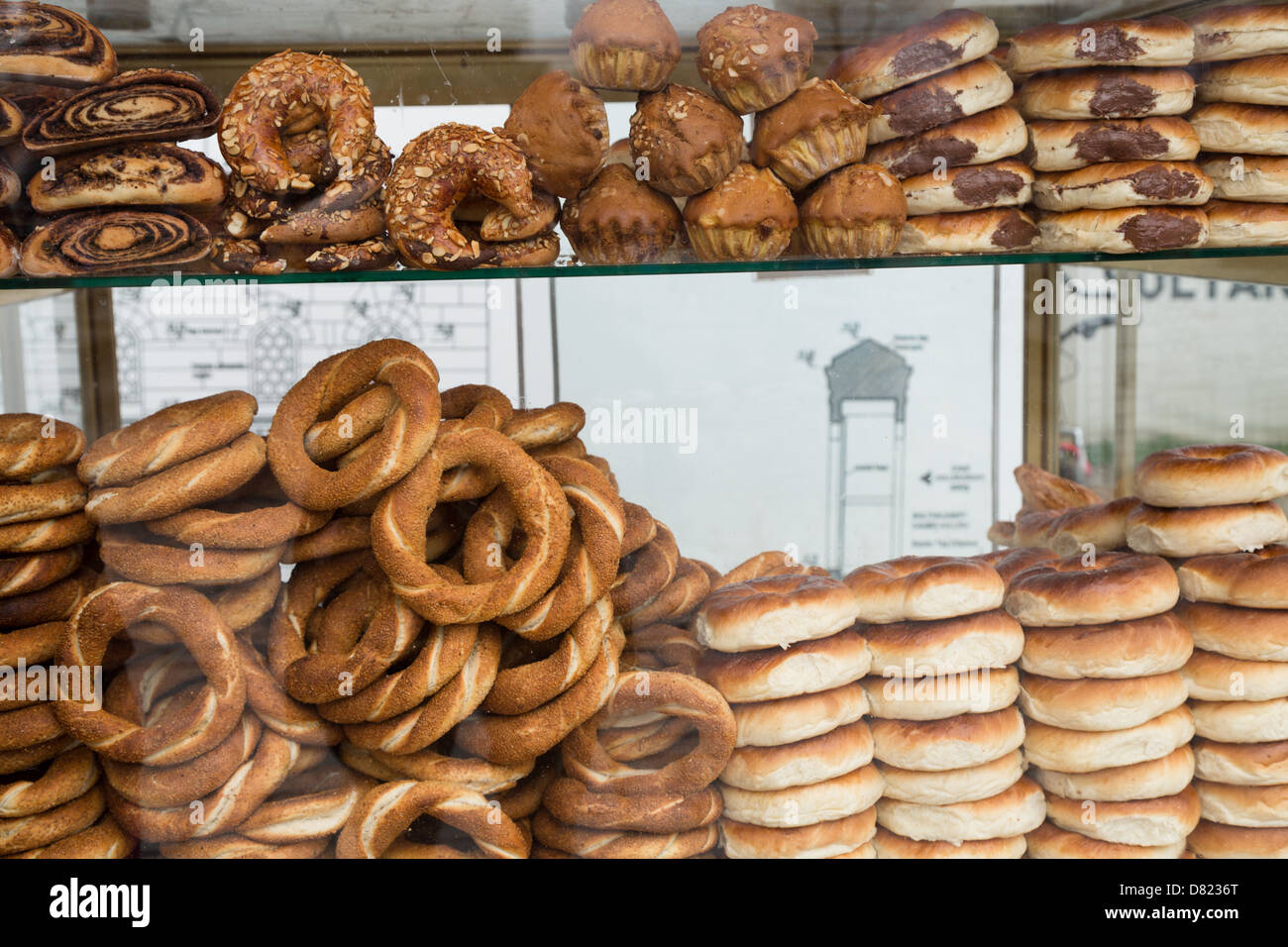 Simit (Turkish Bagel) and pastries for sale in Istanbul, Turkey Stock ...