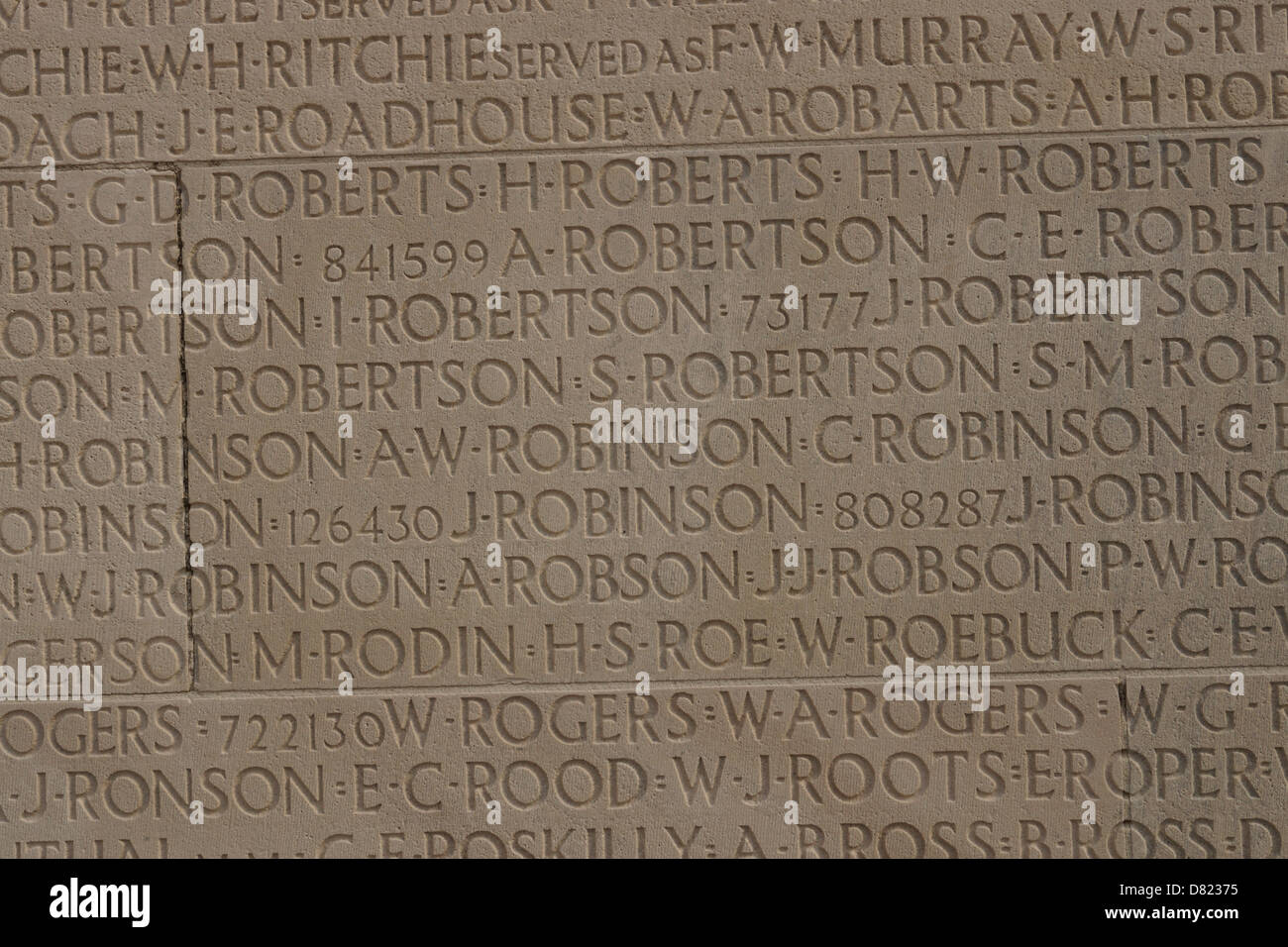 Vimy Ridge, France.  Section of names, of the Missing of Canada Stock Photo