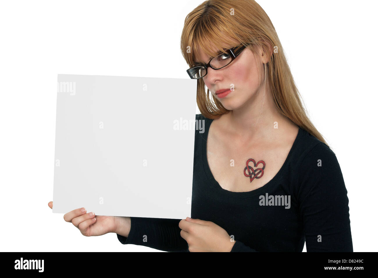 Beautiful Blonde Student with Blank Sign (1) Stock Photo