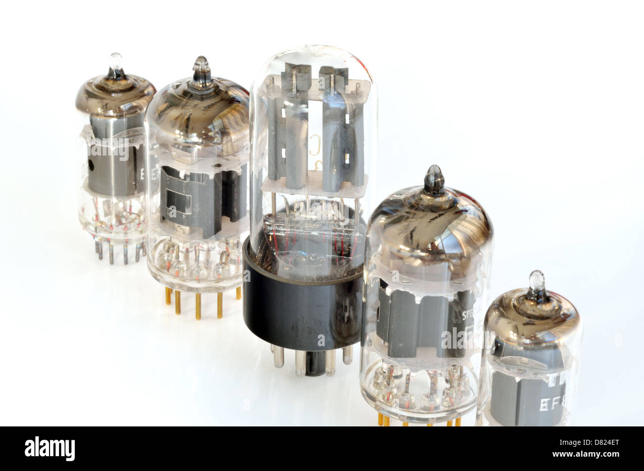 Old vacuum radio tubes isolated on white background Stock Photo