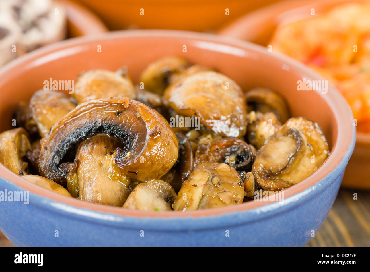 Setas al Ajillo (Mushrooms with garlic). Traditional Spanish tapas dish