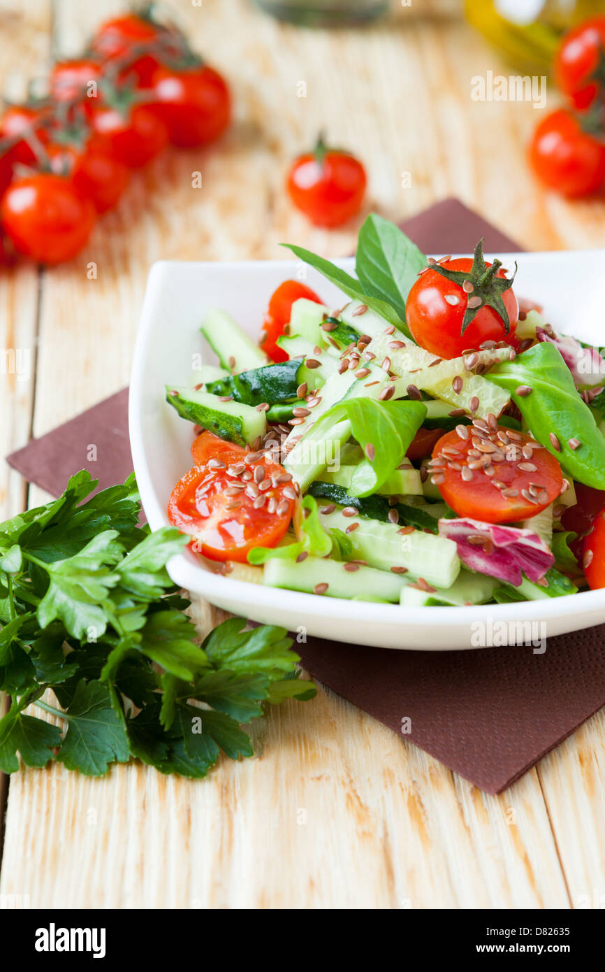 salad with fresh tomatoes and cucumbers, food closeup Stock Photo - Alamy