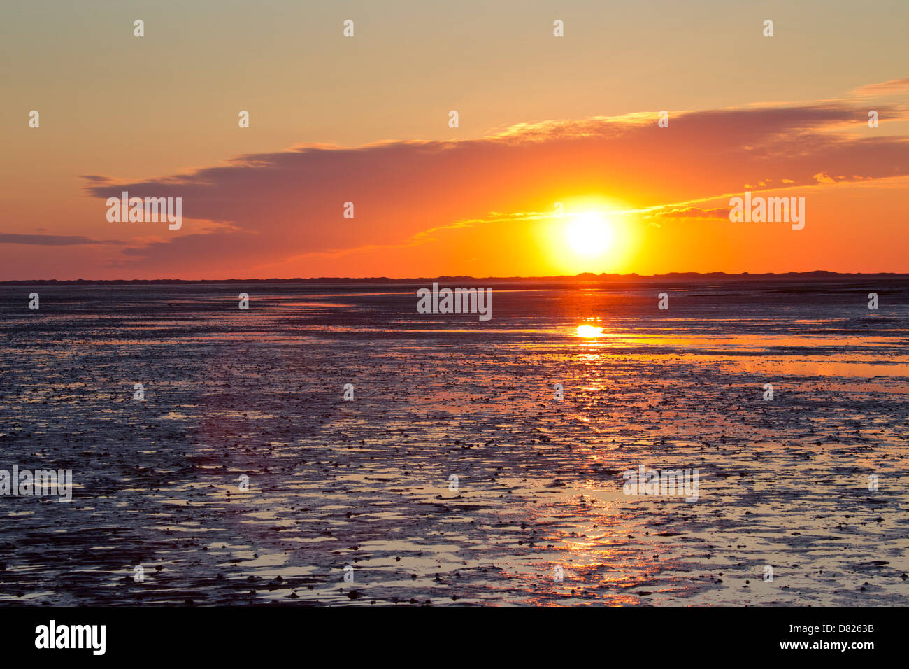 Sunset over the Wadden Sea, Germany Stock Photo