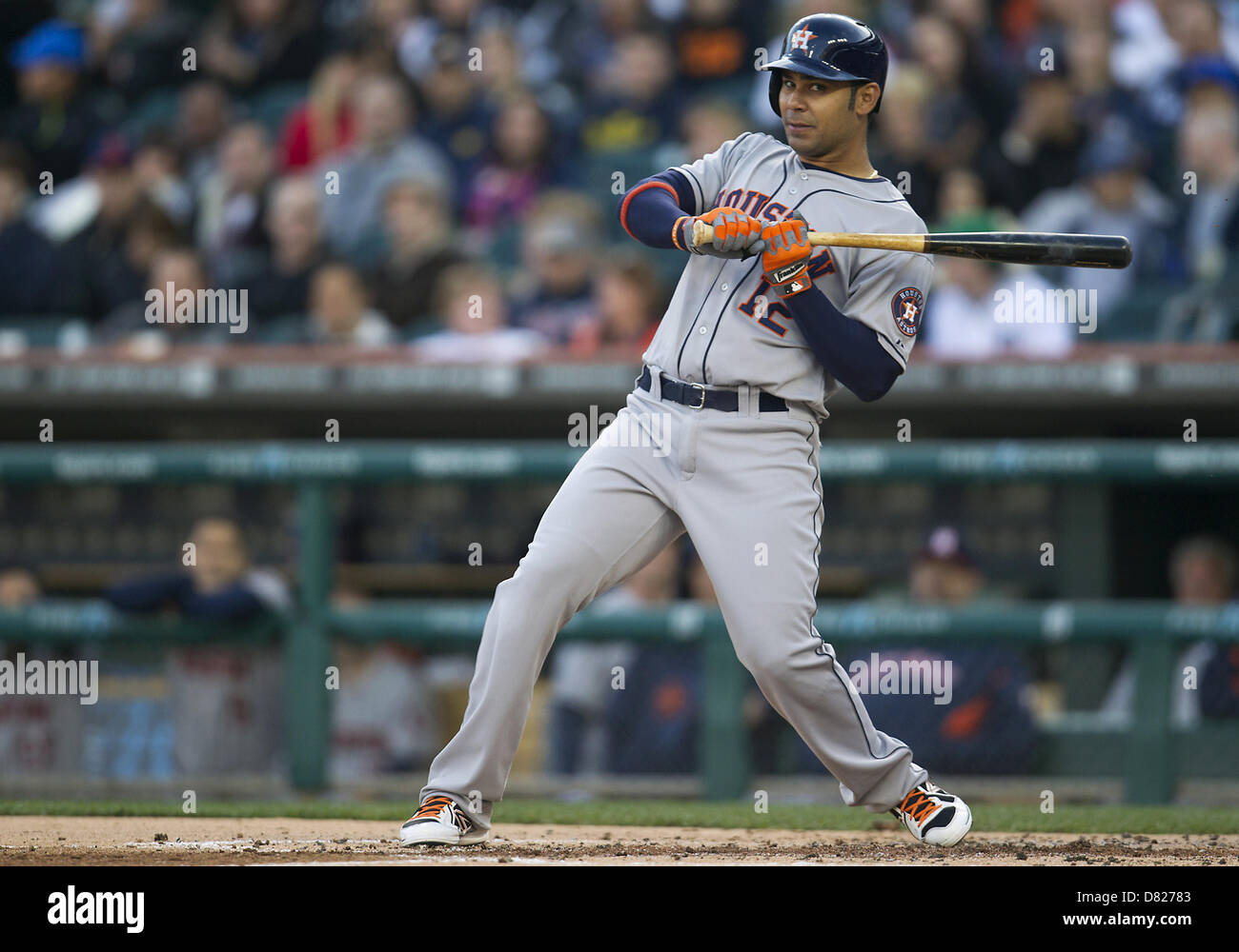 May 13, 2013 - Detroit, Michigan, United States of America - May 13, 2013: Houston Astros infielder Carlos Pena (12) at bat during MLB game action between the Houston Astros and the Detroit Tigers at Comerica Park in Detroit, Michigan. The Tigers defeated the Astros 7-2. Stock Photo