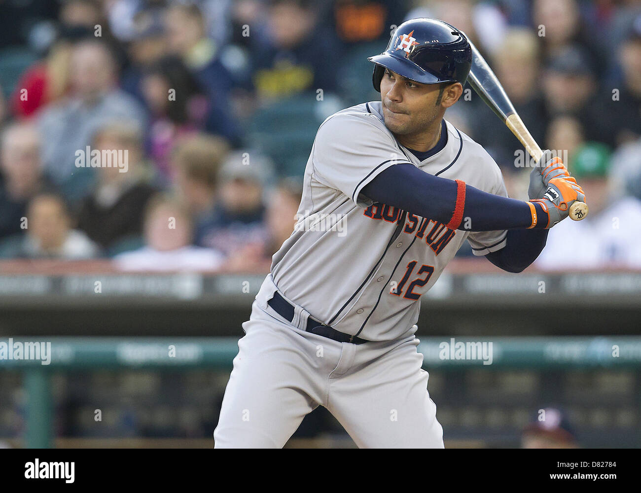 May 13, 2013 - Detroit, Michigan, United States of America - May 13, 2013: Houston Astros infielder Carlos Pena (12) at bat during MLB game action between the Houston Astros and the Detroit Tigers at Comerica Park in Detroit, Michigan. The Tigers defeated the Astros 7-2. Stock Photo