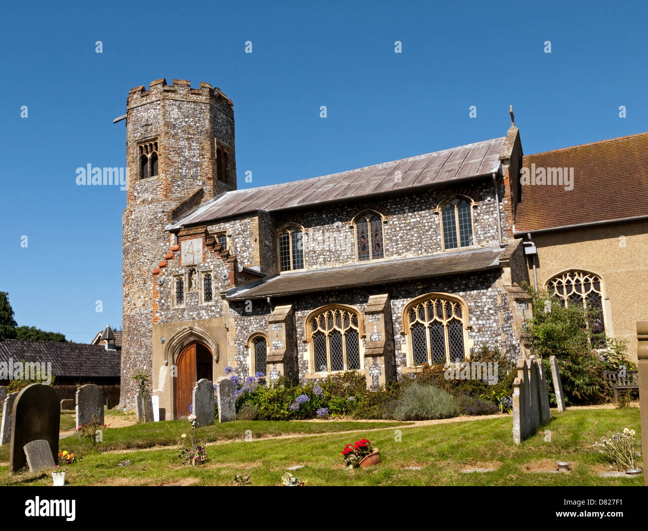 The ancient flint built Church of St Margaret, with its octagonal tower