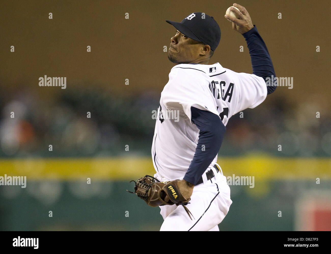 May 13, 2013 - Detroit, Michigan, United States of America - May 13, 2013: Detroit Tigers pitcher Jose Ortega (56) delivers pitch during MLB game action between the Houston Astros and the Detroit Tigers at Comerica Park in Detroit, Michigan. The Tigers defeated the Astros 7-2. Stock Photo