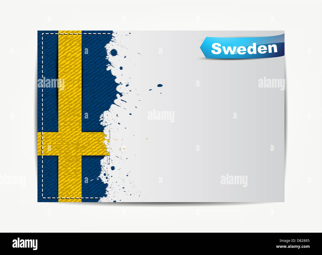 Stitched Sweden flag with grunge paper frame for your text. Stock Photo
