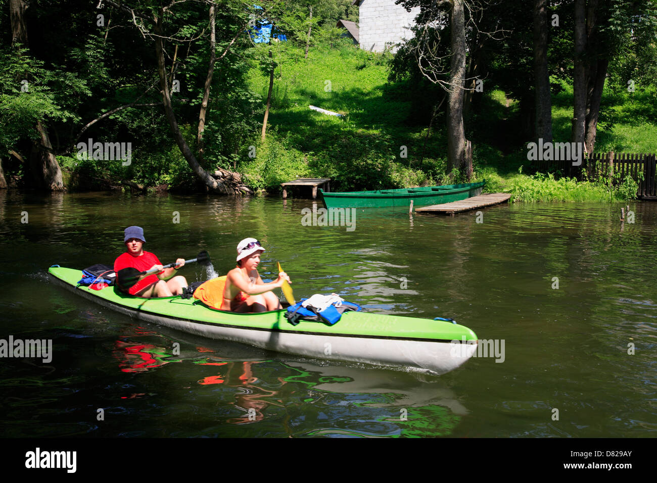 Paddling at  Krutynia River, Masurian Lake District, Poland Stock Photo