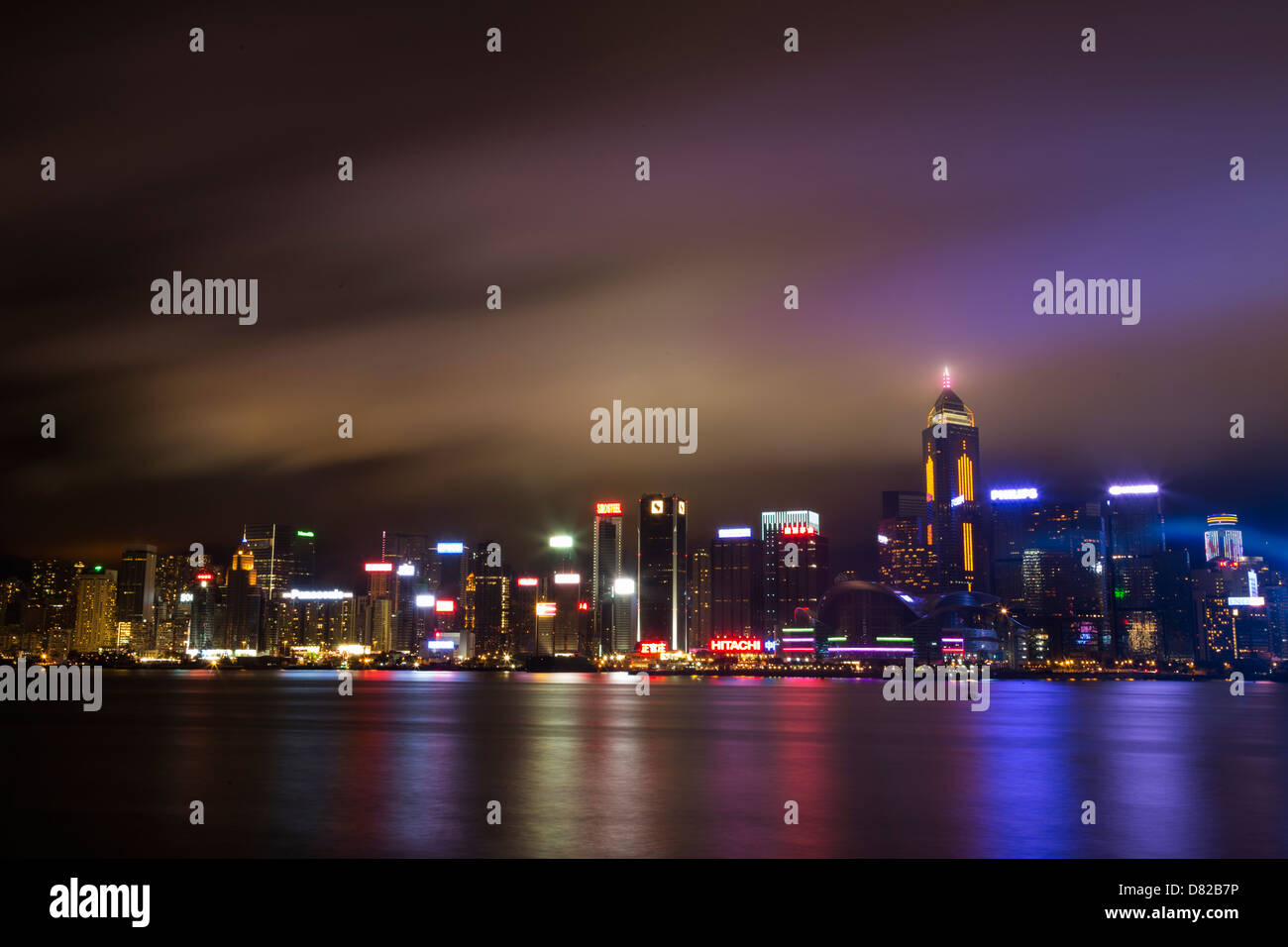 Hong Kong Skyline at night across the Victoria Harbour Stock Photo