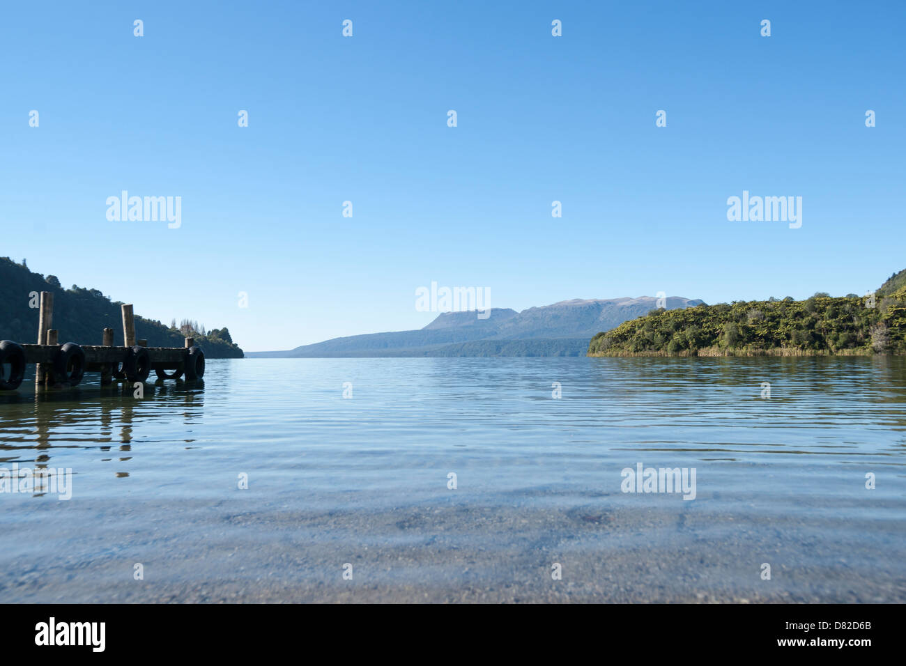 Mount Tarawera at the end of the beautiful lake. Stock Photo