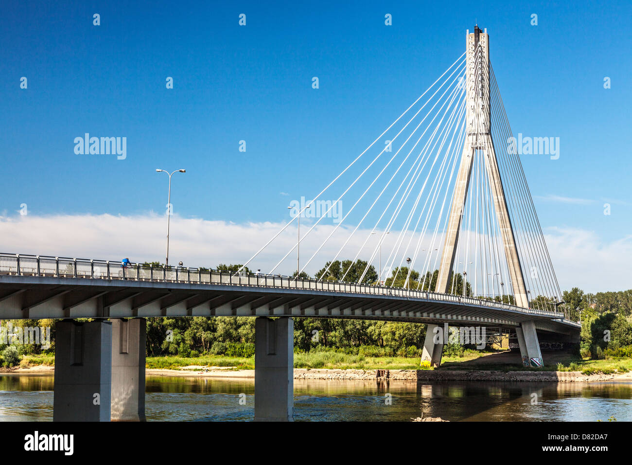 Świętokrzyski Bridge over the River Vistula in Warsaw, a modern cable-stayed construction. Stock Photo