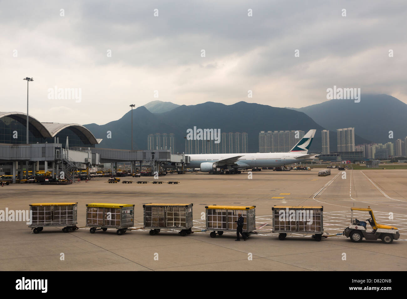 Cathay Pacific airplane in Hong Kong international airport Stock Photo