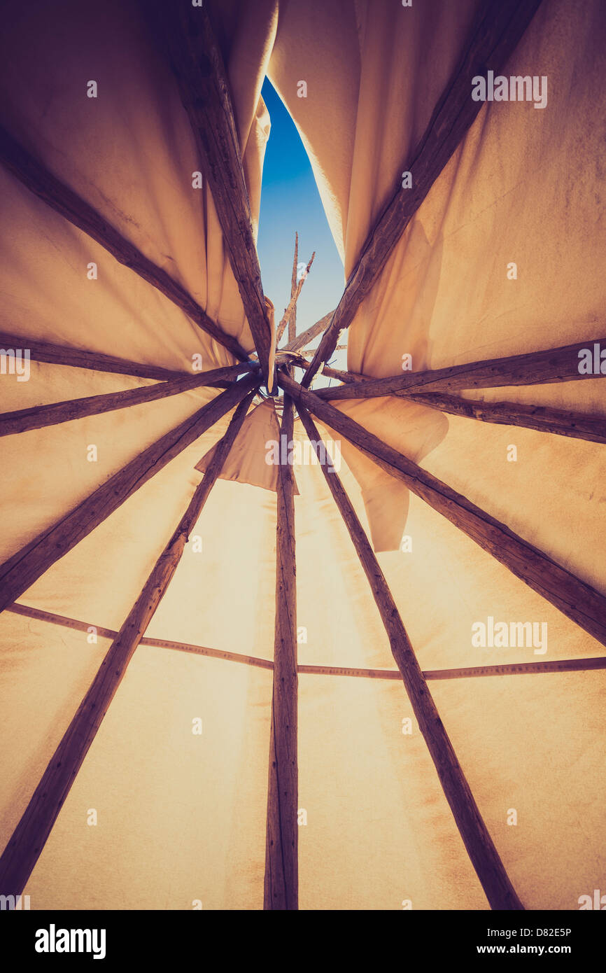 Opening at the top of a native american teepee, Utah Stock Photo