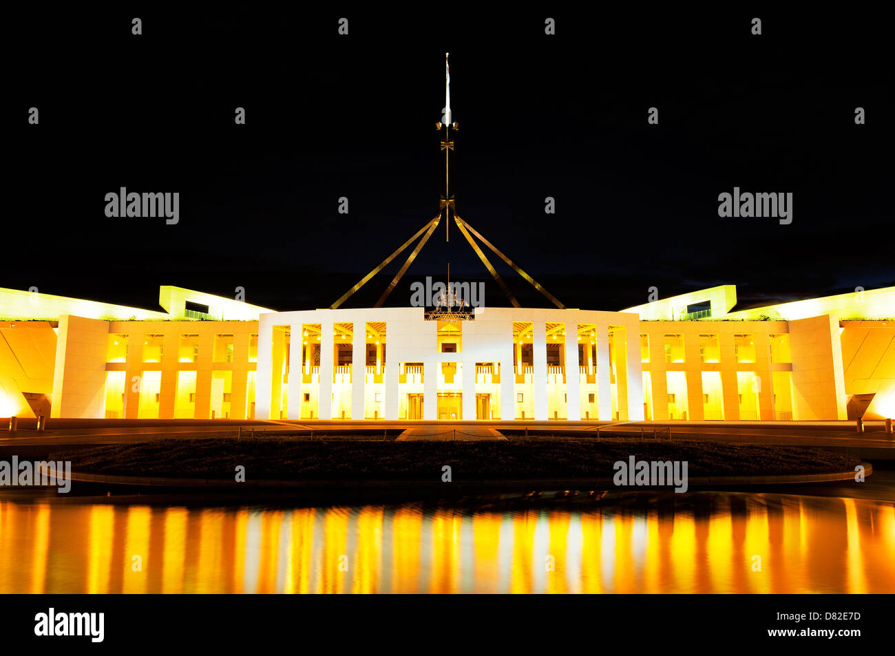 Canberra's House of Parliament at night. Stock Photo