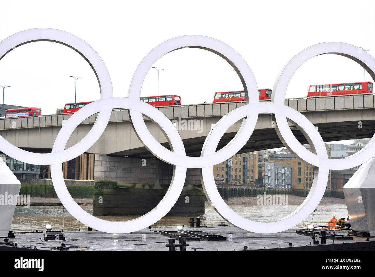 Olympic Rings on The River Thames launch. London, England 28.02.12