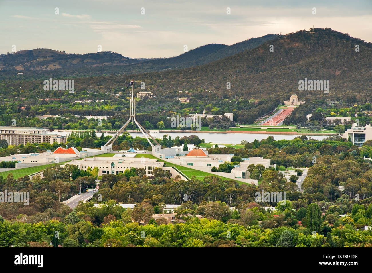 View over Australia's capital Canberra. Stock Photo