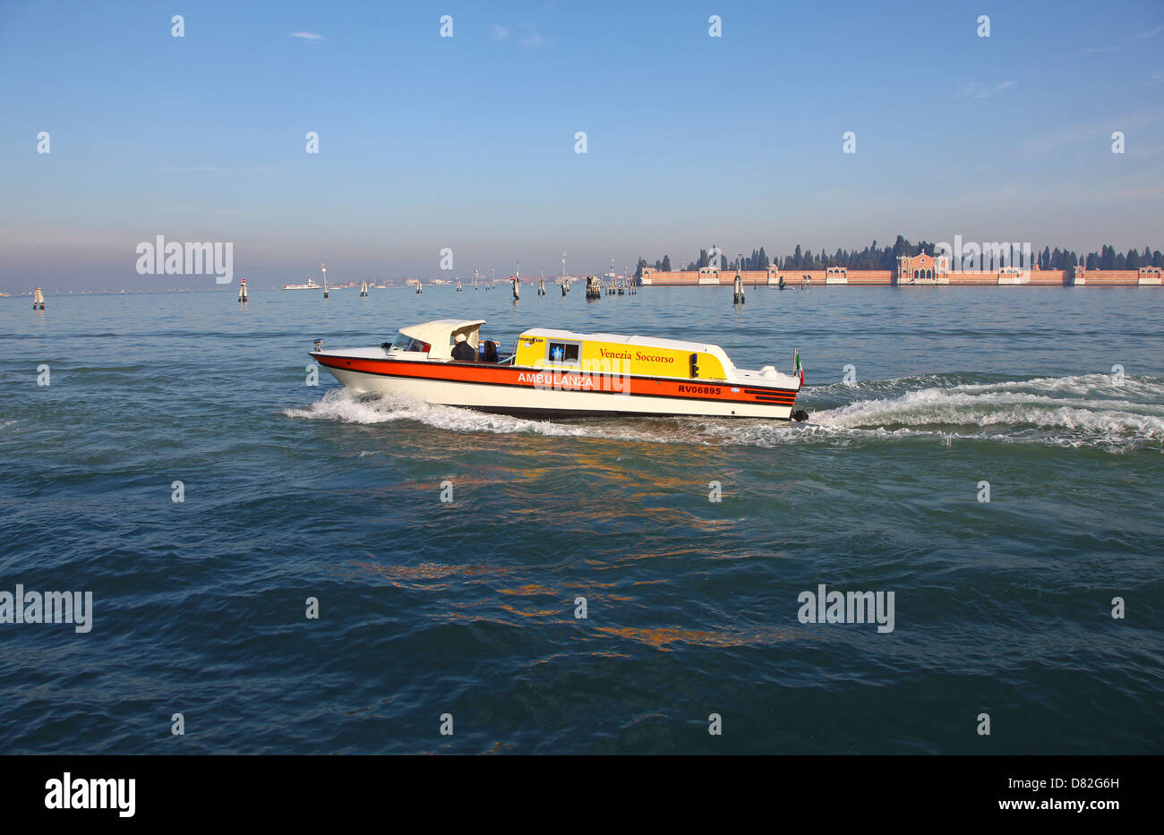 A water ambulance in the Venice lagoon Venice Italy Stock Photo