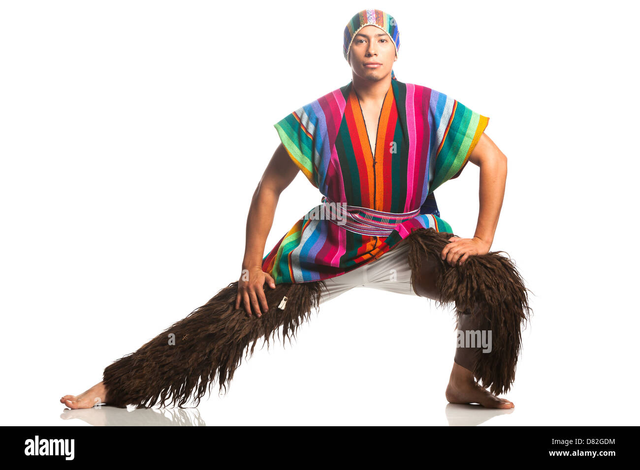 Ecuadorian Dancer Dressed Up In Traditional Costume From The Highlands Llama Or Alpaca Pants Studio Shot Isolated On White Stock Photo